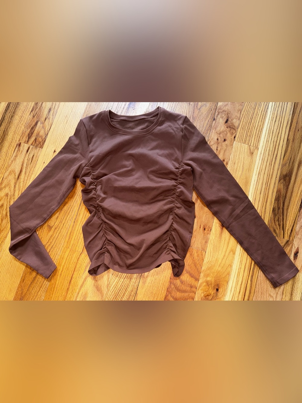 OQQ Ruched Long-Sleeve Women’s Top - Chocolate Brown Size Medium